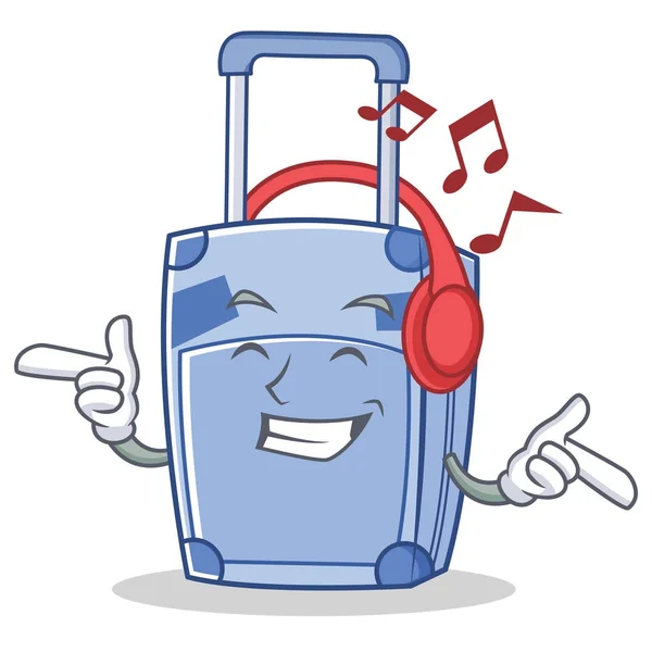 Ascolto musica valigia personaggio stile cartone animato — Vettoriale Stock