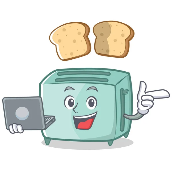 Dizüstü ekmek kızartma makinesi karakter karikatür tarzı ile — Stok Vektör