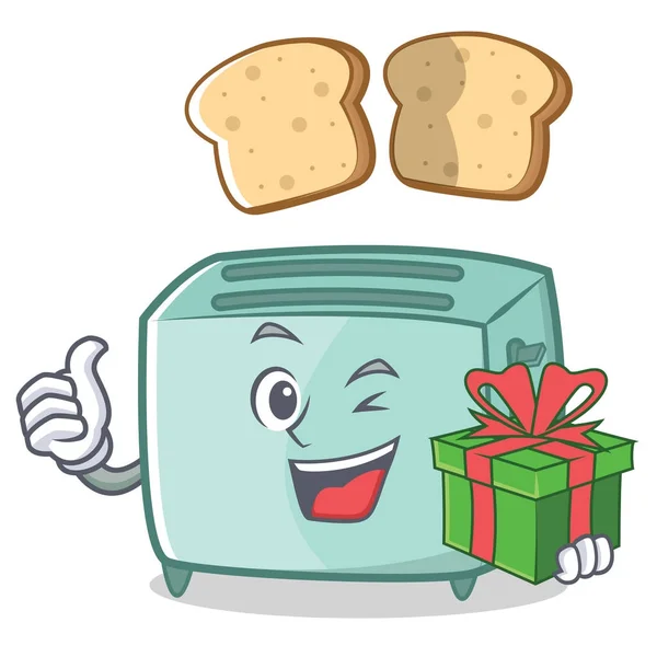 Hediye ekmek kızartma makinesi karakter karikatür tarzı ile — Stok Vektör