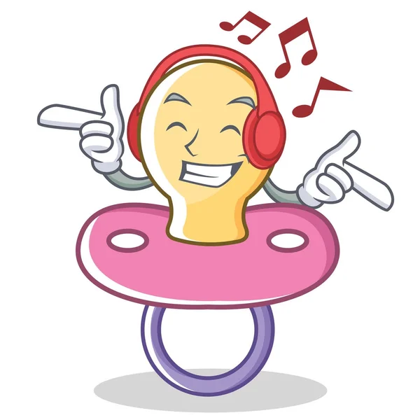 Dinleme müzik bebek emziği karakter karikatür — Stok Vektör
