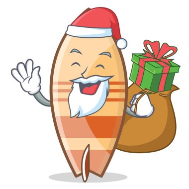 Santa sörf tahtası karakter karikatür tarzı
