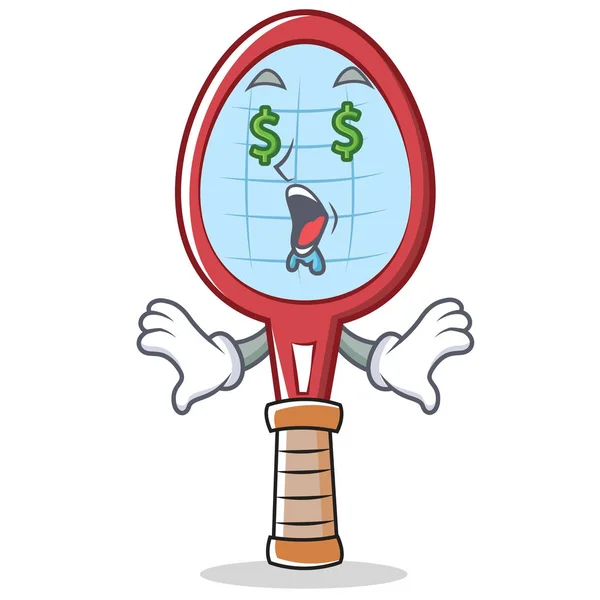 Geld oog tennis racket karakter cartoon — Stockvector
