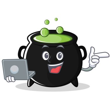 Dizüstü sihirli kazan karakter karikatür ile