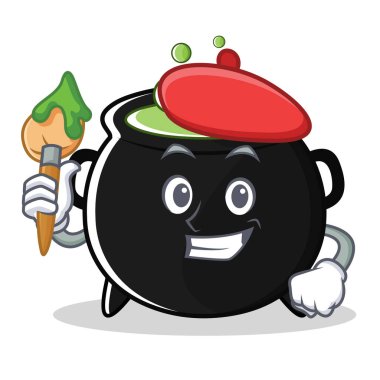 Sanatçı sihirli kazan karakter karikatür