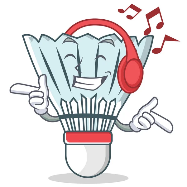 Écouter de la musique shuttlecock personnage dessin animé vecteur — Image vectorielle
