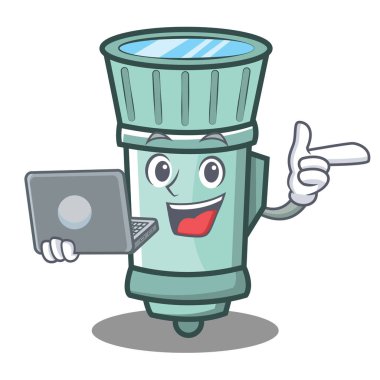 Dizüstü el feneri çizgi film karakter stili ile