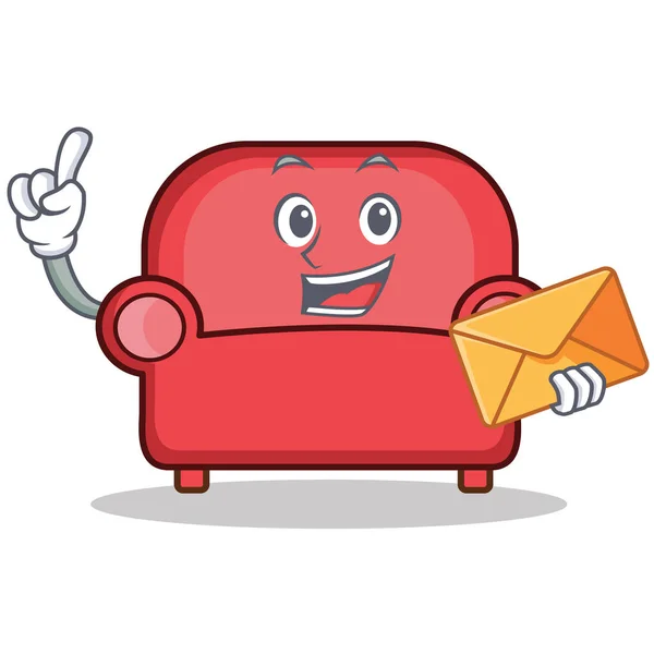 Mit Umschlag rotes Sofa Charakter Cartoon — Stockvektor