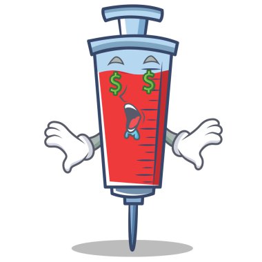 Para göz şırınga karakter karikatür tarzı
