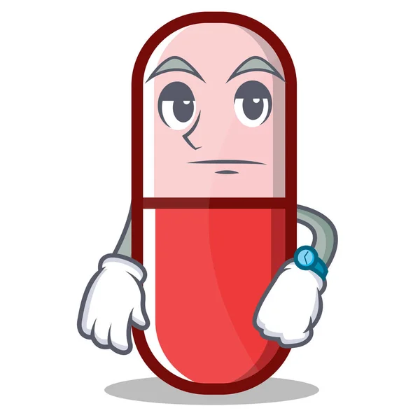 Waiting pill capsule cartoon character — Stock Vector
