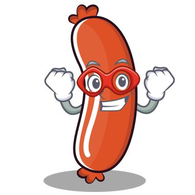 Süper kahraman sosis karakter karikatür tarzı