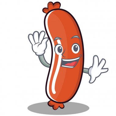 Sosis karakter karikatür tarzı sallayarak