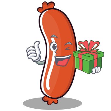 Hediye sosis karakter karikatür tarzı ile