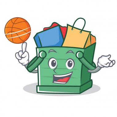 Alışveriş sepeti karakter karikatür basketbol ile