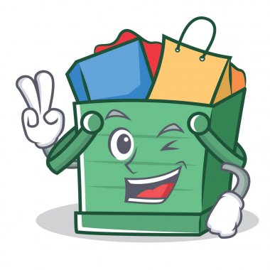 Alışveriş sepeti karakter karikatür iki parmak