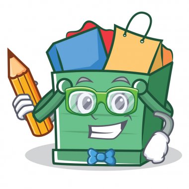 Öğrenci alışveriş sepeti karakter karikatür