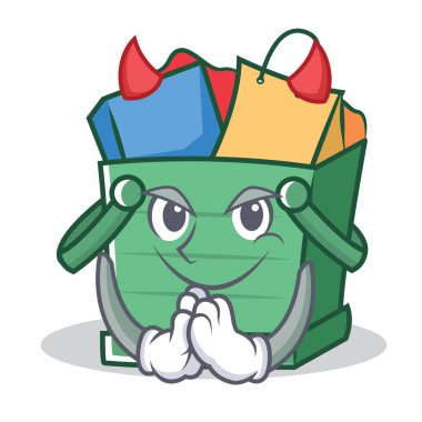 Şeytan alışveriş sepeti karakter karikatür