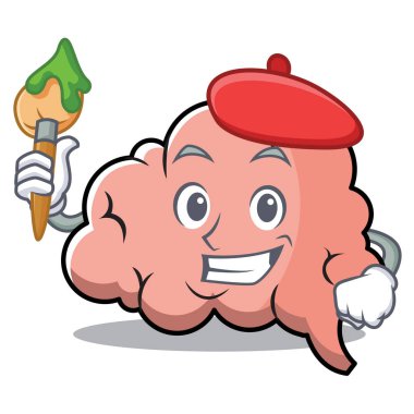Sanatçı beyin karakter karikatür maskot