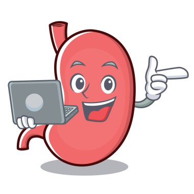 Dizüstü mide karakter karikatür maskotu ile