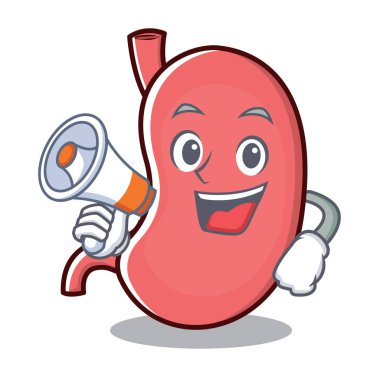 Megafon mide karakter karikatür maskotu ile