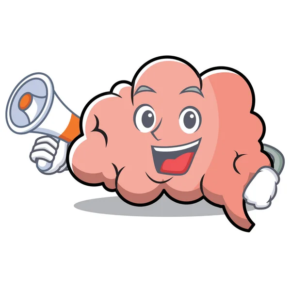 Met megafoon hersenen karakter cartoon mascotte — Stockvector