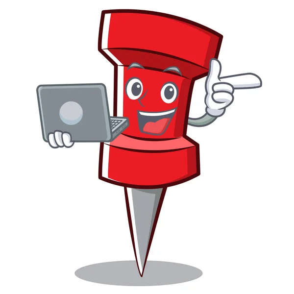 З ноутбуком червоний штифт персонажа мультфільм — стоковий вектор