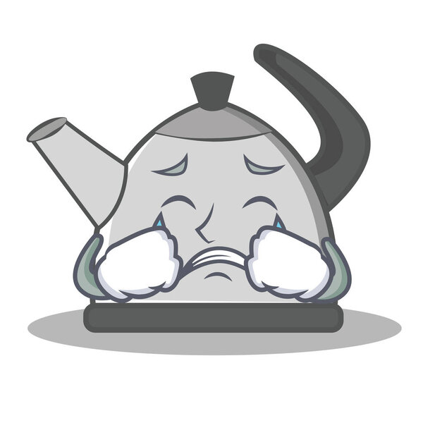 Crying kettle character cartoon style