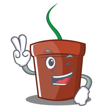 İki parmak çiçek pot karakter karikatür