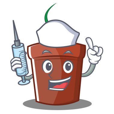 Hemşire çiçek pot karakter karikatür