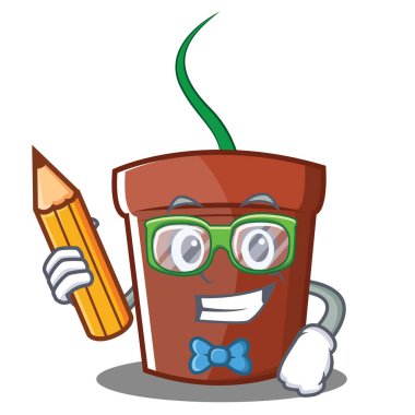 Öğrenci çiçek pot karakter karikatür