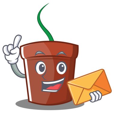 Zarf çiçek pot karakter karikatür ile