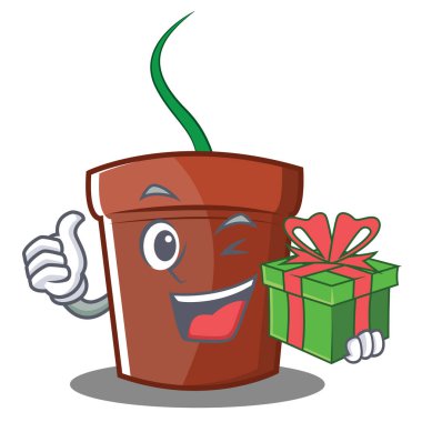 Hediye çiçek pot karakter karikatür ile