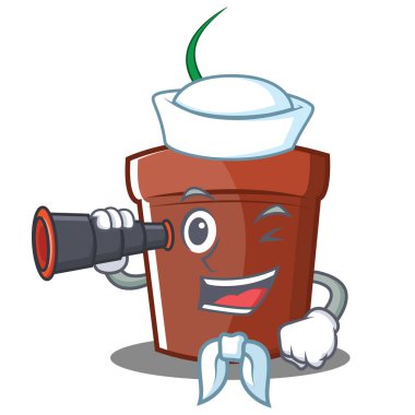 Denizci çiçek pot karakter karikatür