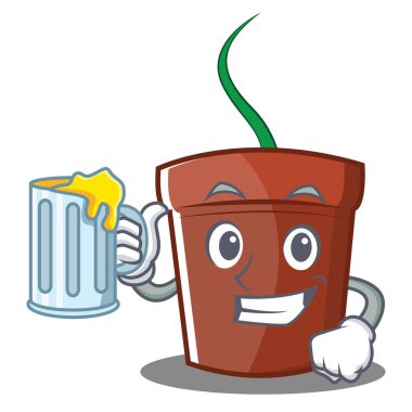 Suyu çiçek pot karakter karikatür ile