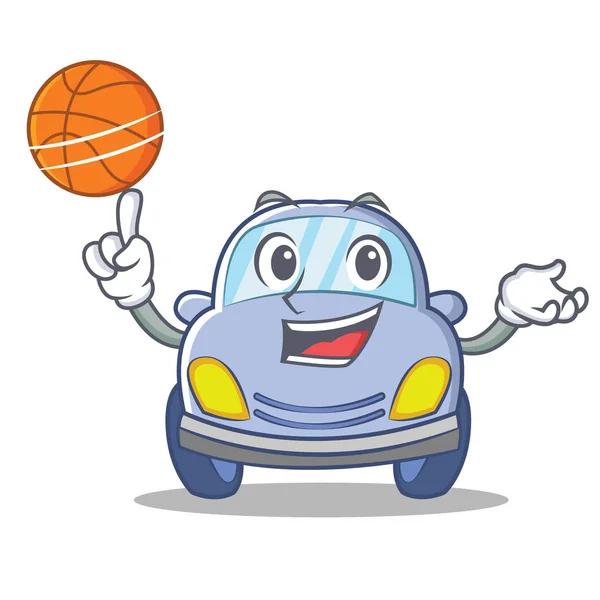 Με μπάσκετ χαριτωμένο αυτοκίνητο χαρακτήρα κινουμένων σχεδίων — Διανυσματικό Αρχείο
