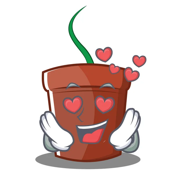 In love flower pot character cartoon — Stock Vector