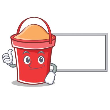 Başparmak yukarıya tahta kova karakter karikatür tarzı ile