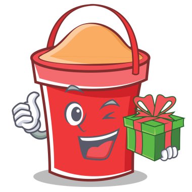 Hediye kova karakter karikatür tarzı ile