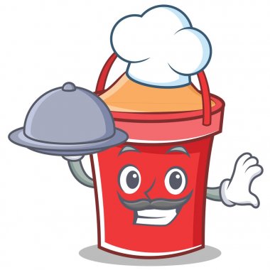 Şef yemek kova karakter karikatür tarzı ile