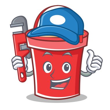 Tesisatçı kova karakter karikatür tarzı