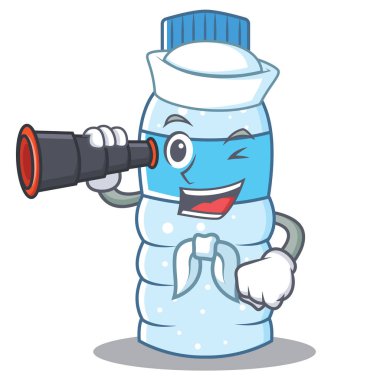 Denizci dürbün şişe karakter karikatür tarzı ile