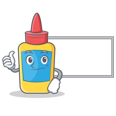 Başparmak yukarıya kurulu tutkal şişesi karakter karikatür ile