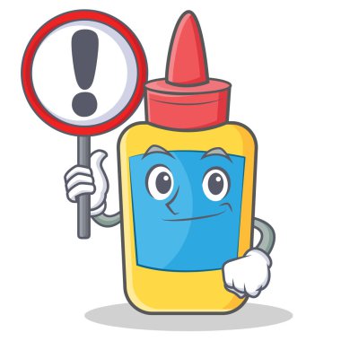 İşareti tutkal şişesi karakter karikatür ile