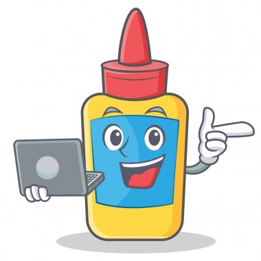 Dizüstü tutkal şişesi karakter karikatür ile