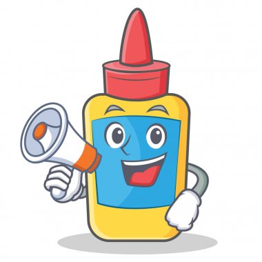 Megafon tutkal şişesi karakter karikatür ile