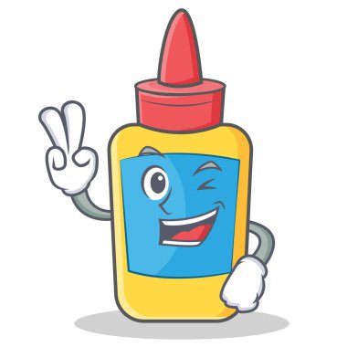 İki parmak tutkal şişesi karakter karikatür