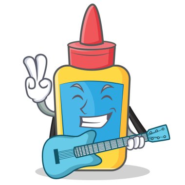 Gitar tutkal şişesi karakter karikatür ile