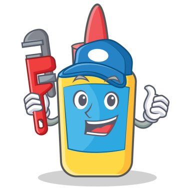 Tesisatçı tutkal şişesi karakter karikatür