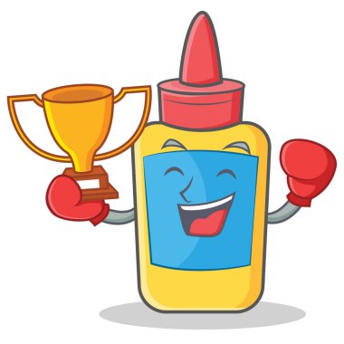 Kazanan tutkal şişesi karakter karikatür boks