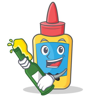 Bira tutkal şişesi karakter karikatür ile