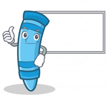 Başparmak yukarıya kurulu mum boya karakter karikatür tarzı ile